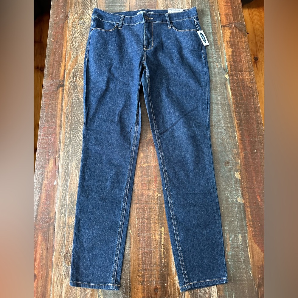 NWT Old Navy Women's 10 Blue Jeans Mid-Rise Super Skinny Dark Wash | SKU 0920
